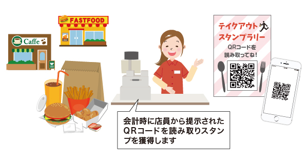 テイクアウト購入時にQRコードを読み取り